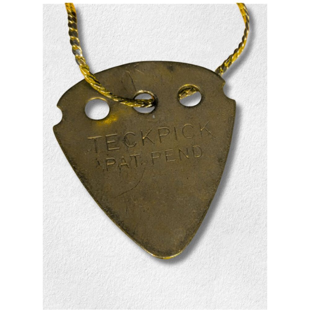 Vintage Teckpick Brass Guitar Pick Necklace Pat Pend Musician Jewelry Gold Tone - Picture 2 of 3